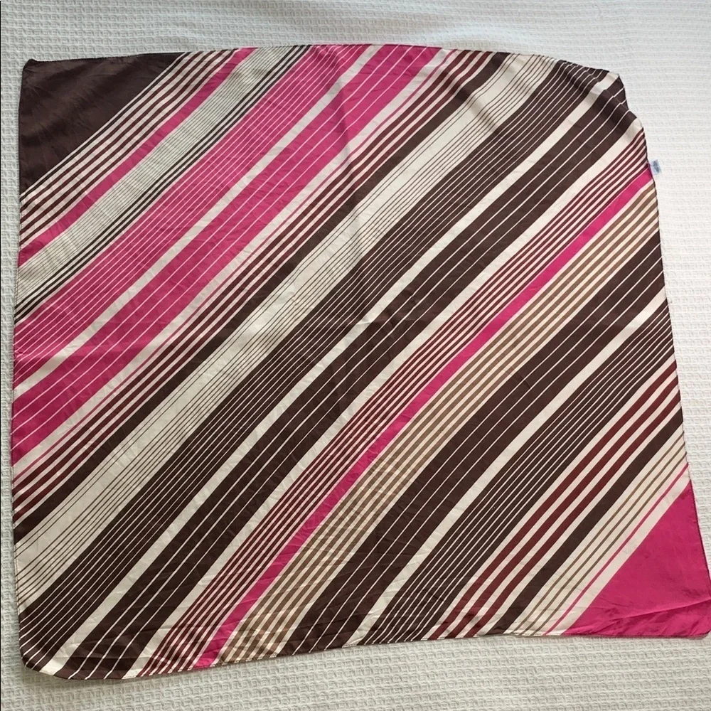 Milanowek Polish silk square scarf brown, pink, and white striped